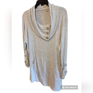 Oatmeal XL Cowl Neck 3/4 Sleeve Tunic